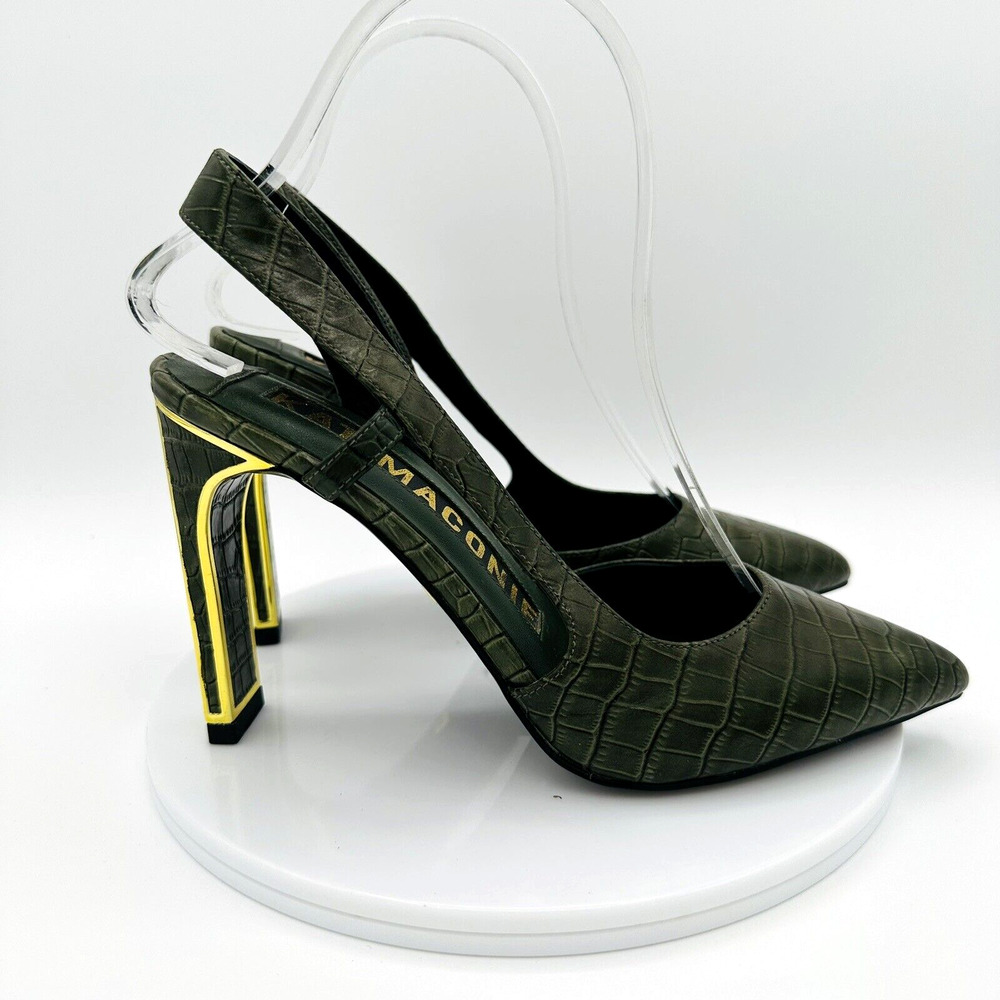 Kat Maconie D'Orsay Slingback Heels Womens 37 Green Faux Leather Gold Maximalist - Picture 5 of 8